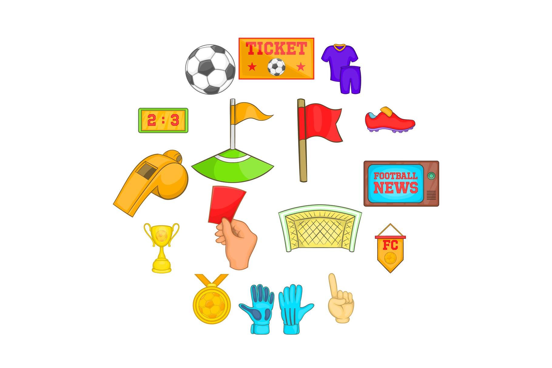 Soccer icons set, cartoon style cover image.