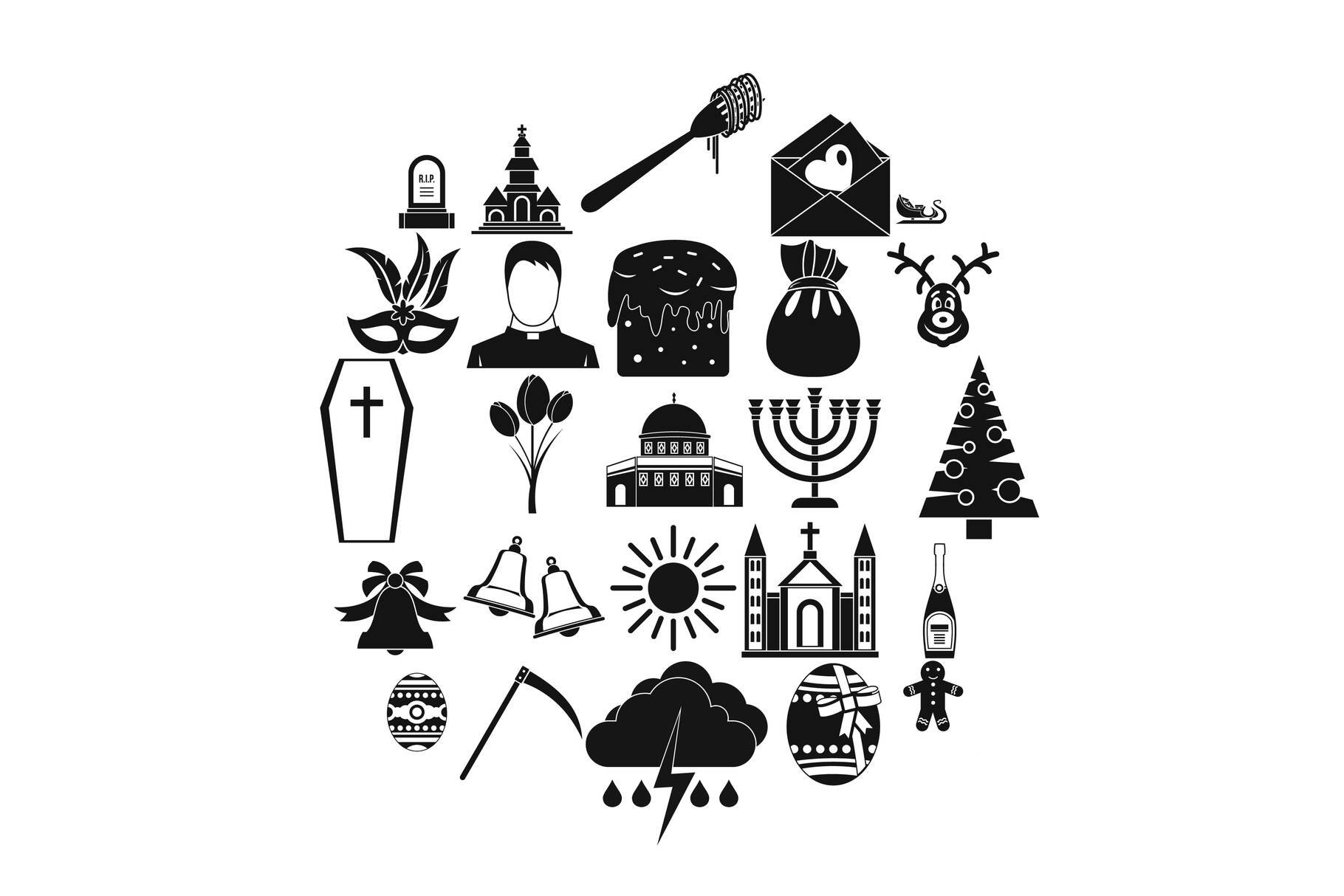 Faith icons set, simple style cover image.