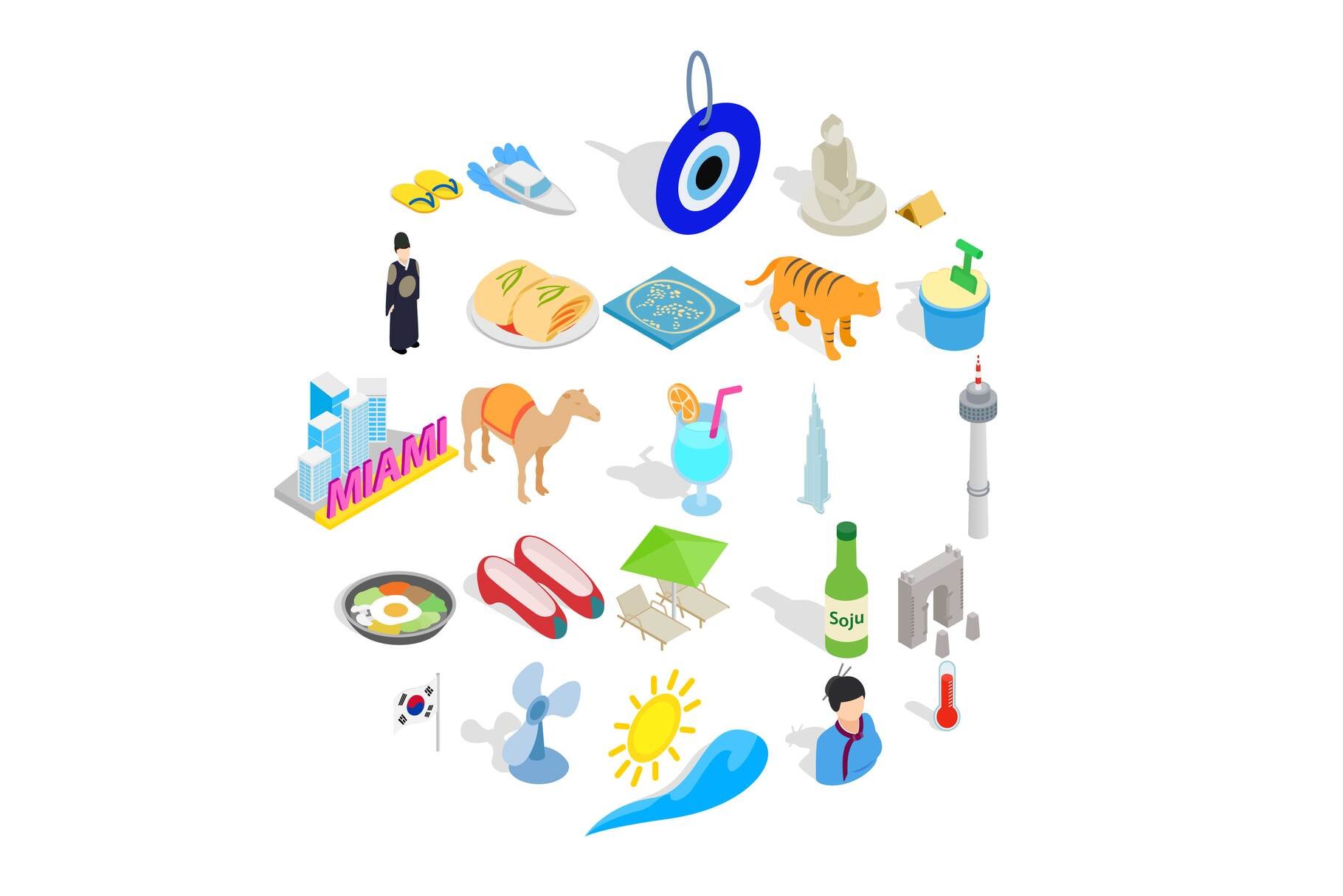 Hospice icons set, isometric style cover image.