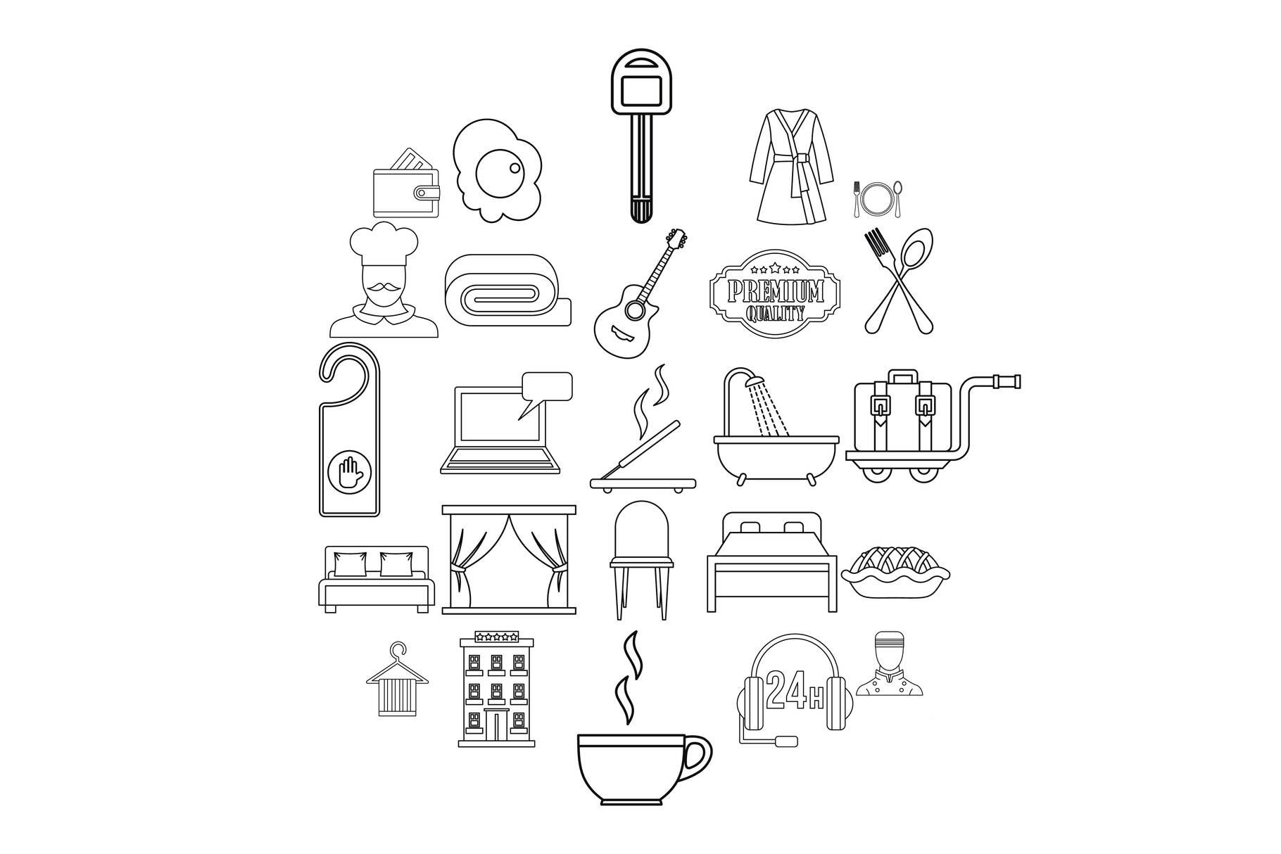 Hostel icons set, outline style cover image.