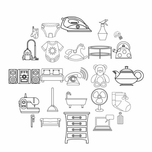 Children room icons set cover image.