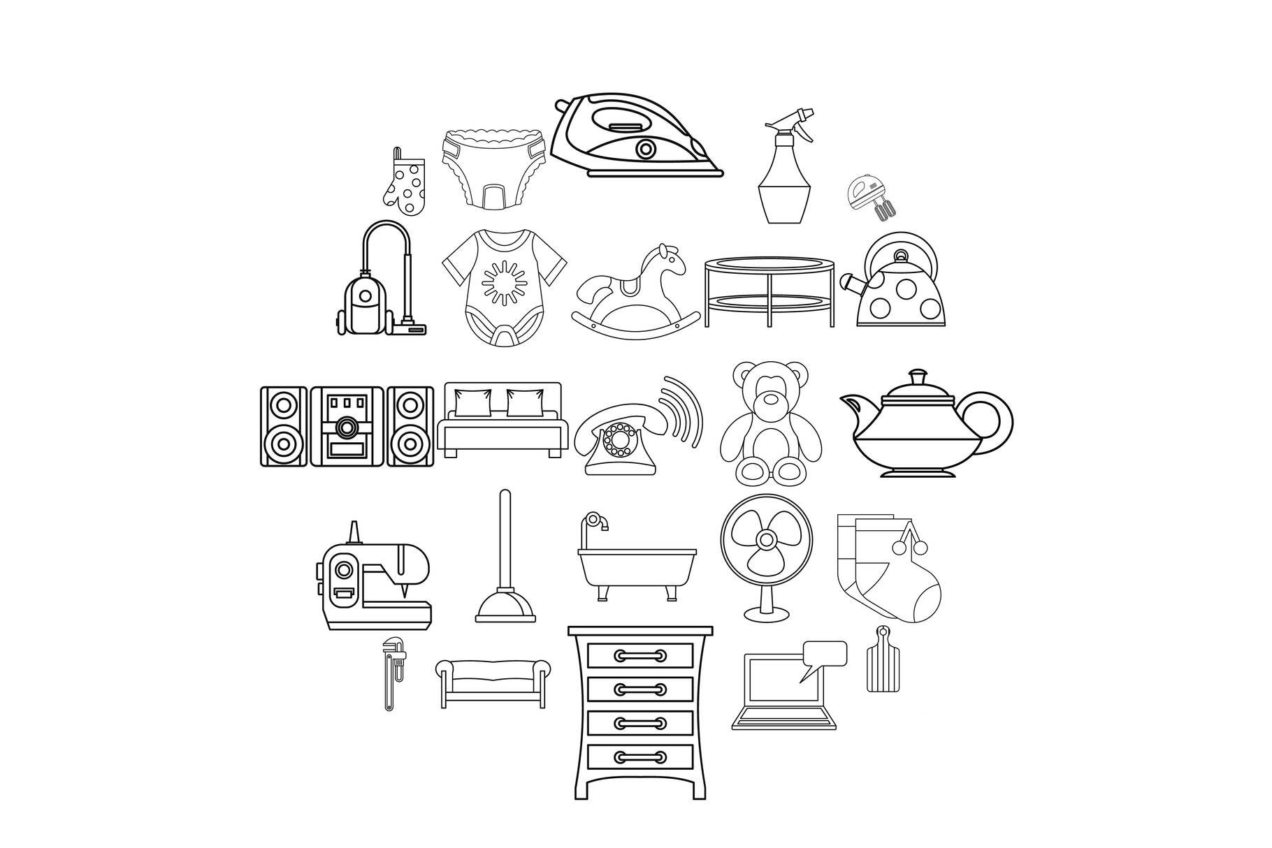 Children room icons set cover image.