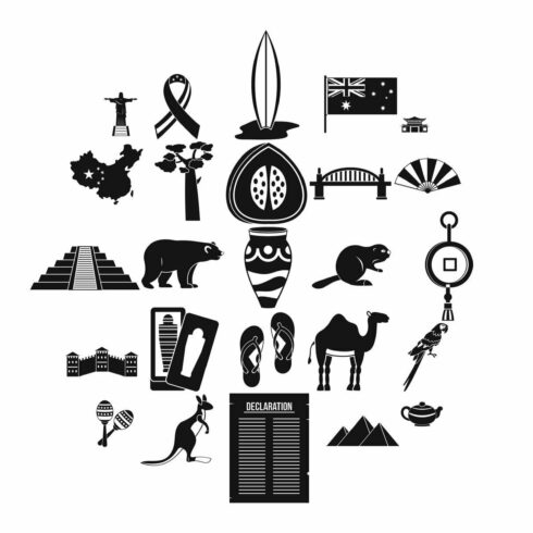 Attraction icons set, simple style cover image.