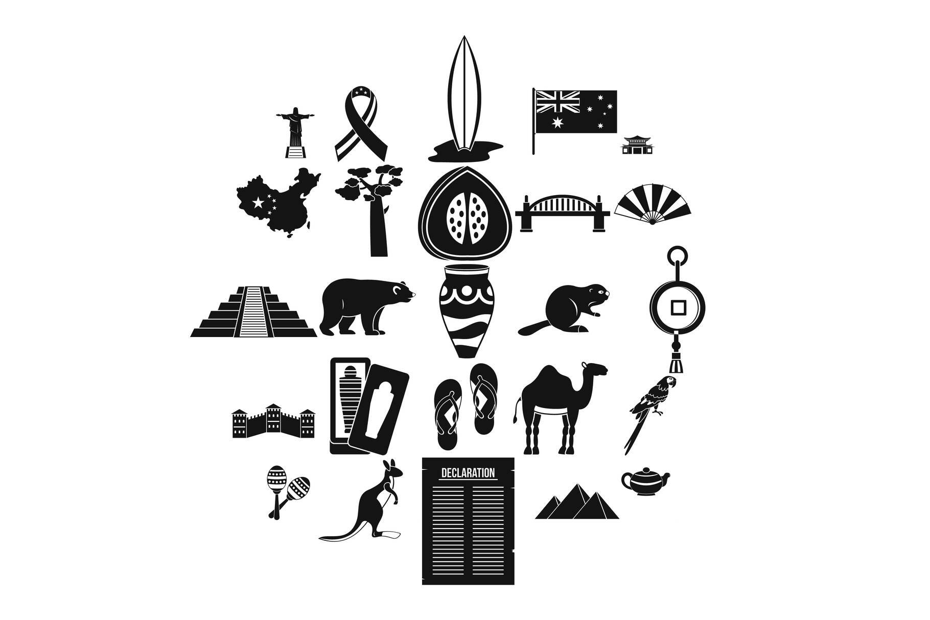 Attraction icons set, simple style cover image.