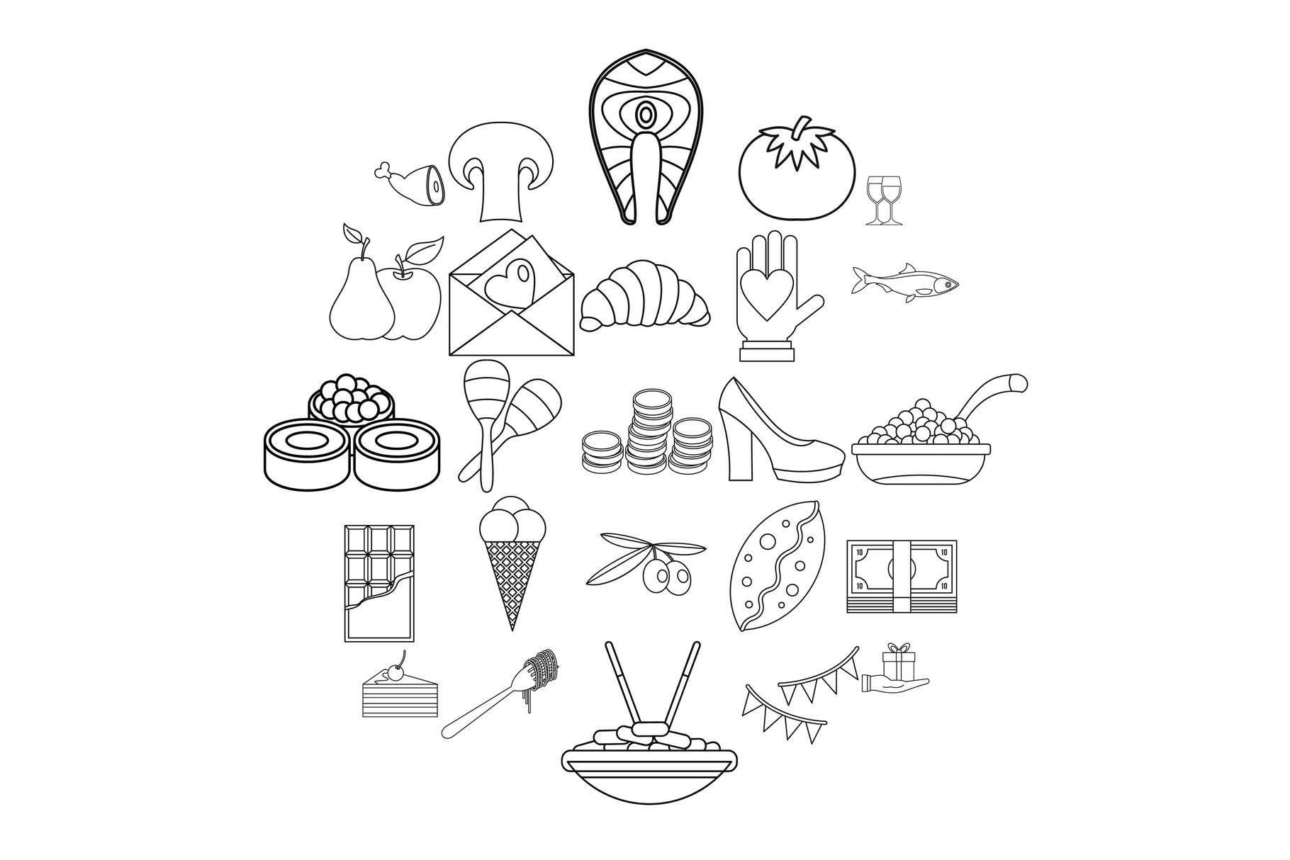 Wedding reception icons set, outline cover image.