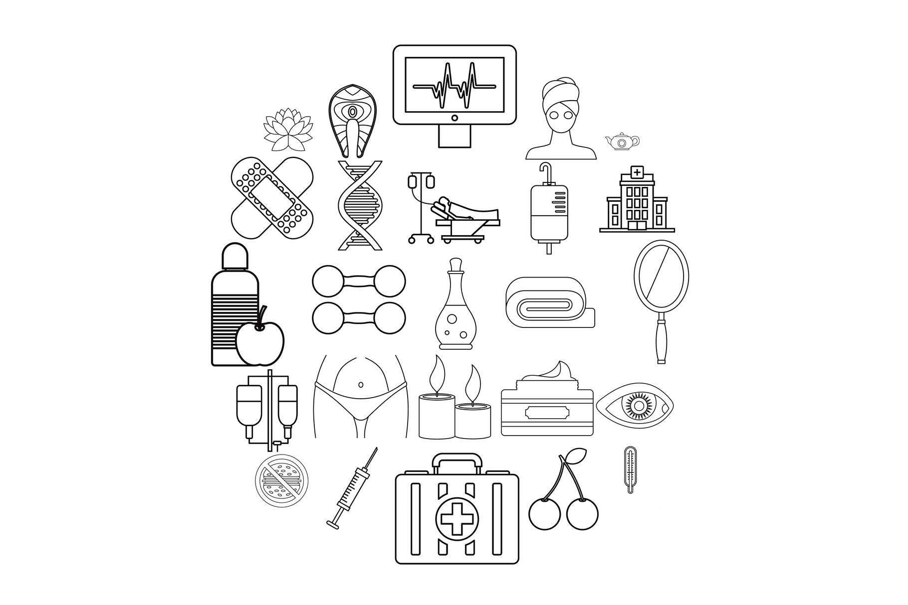 Spa icons set, outline style cover image.