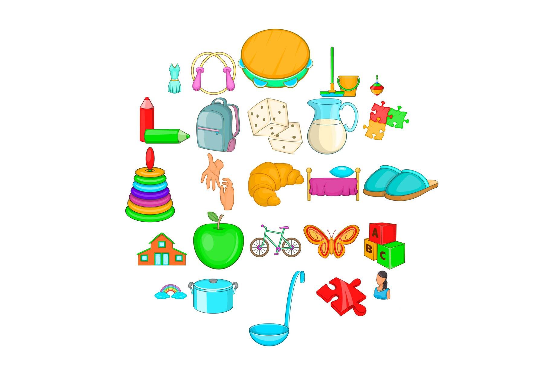 Childminder icons set, cartoon style cover image.