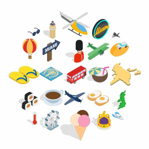 Unique travel icons set cover image.