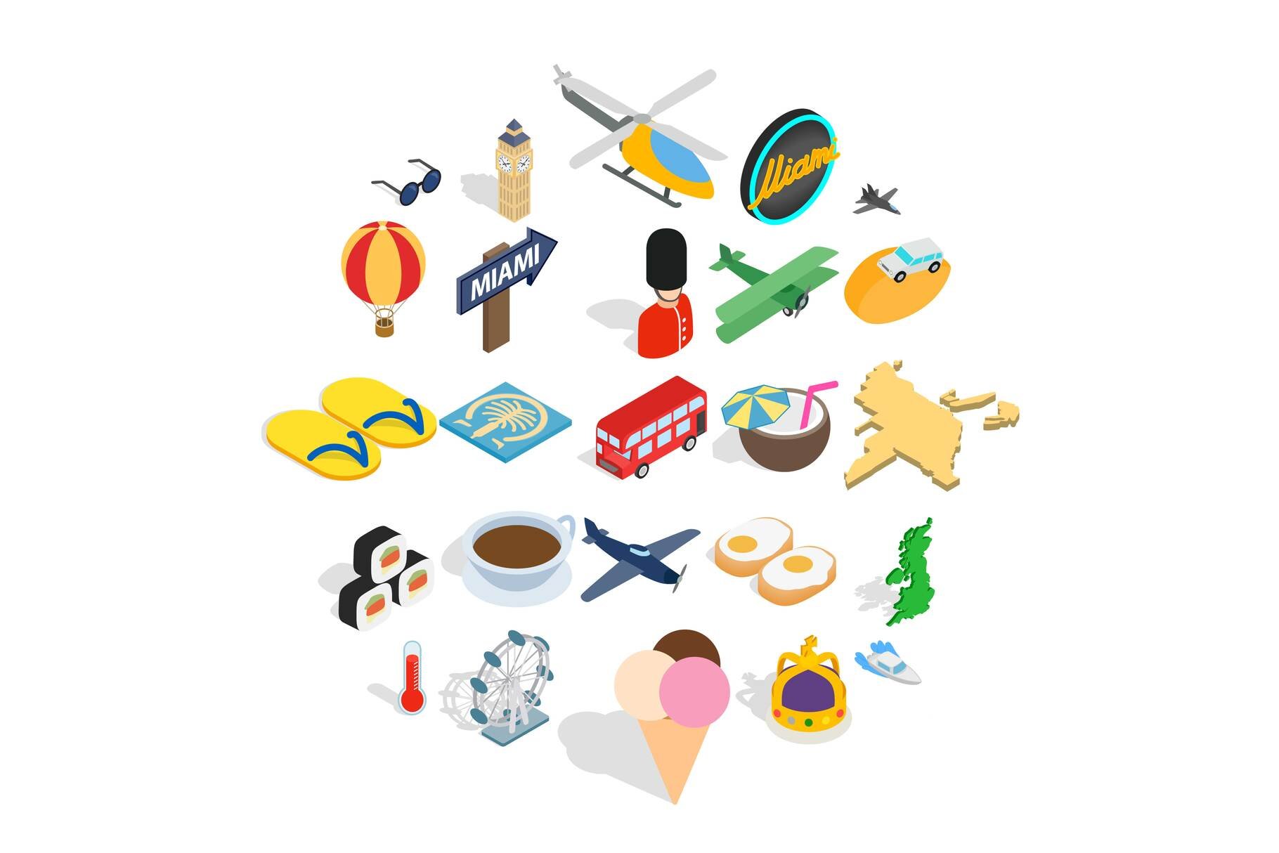 Unique travel icons set cover image.