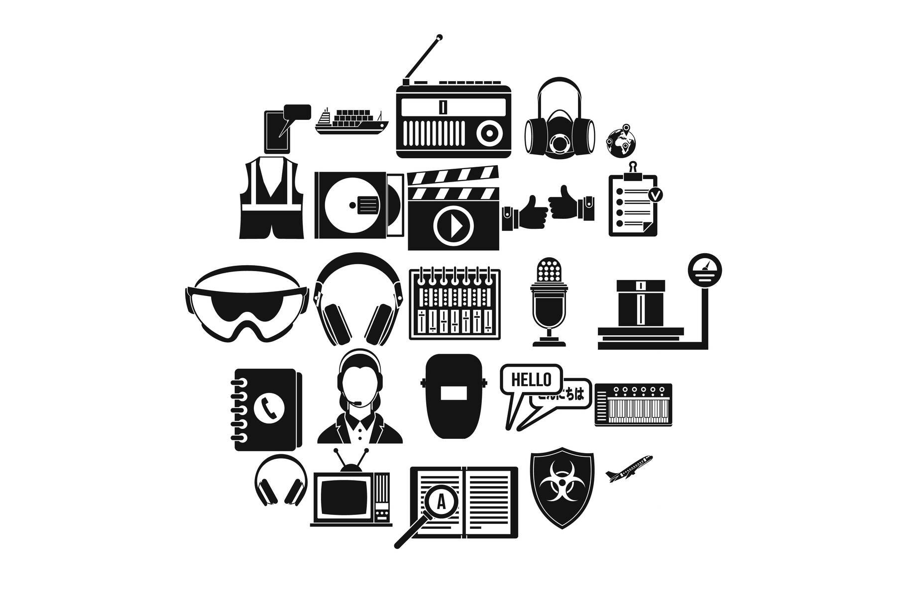 Loud music icons set, simple style cover image.
