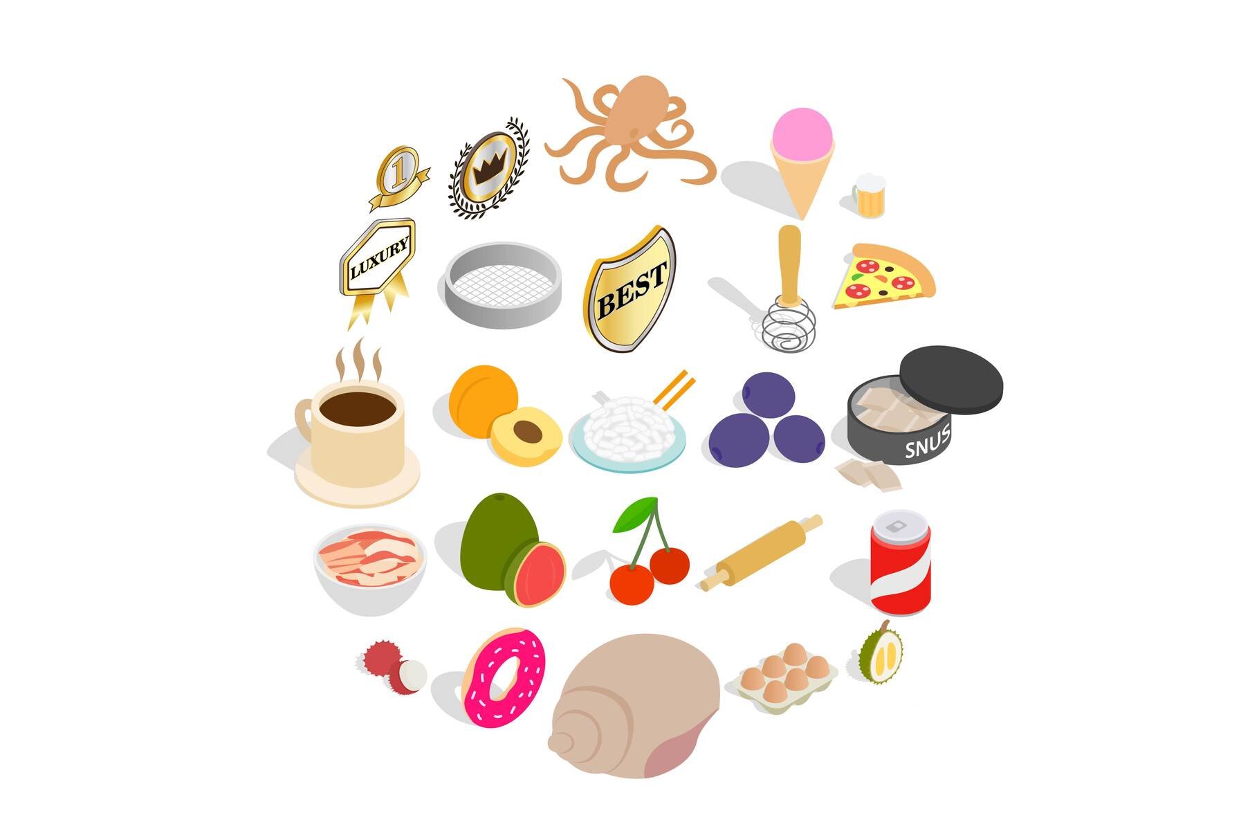 Grocery shopping icons set cover image.