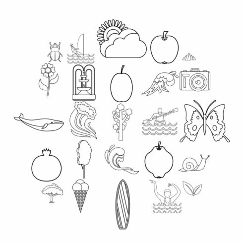 Summer rest icons set, outline style cover image.
