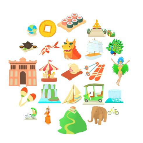 Tourist activity icons set cover image.
