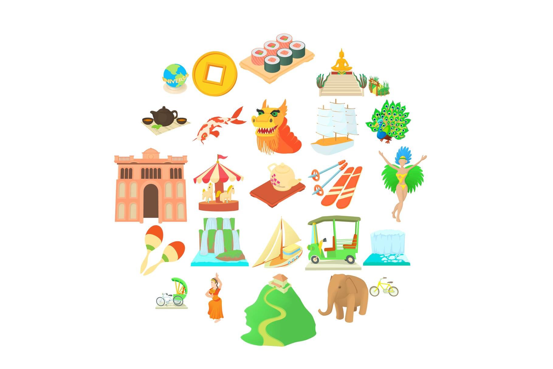 Tourist activity icons set cover image.