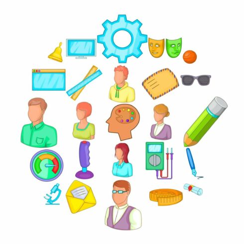 Teacher training icons set cover image.