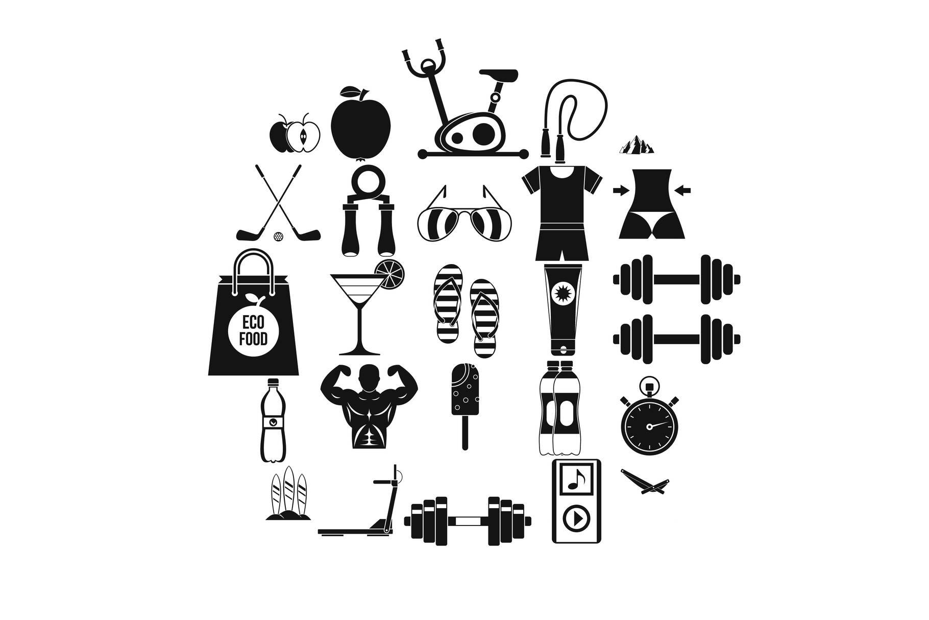 Diet icons set, simple style cover image.