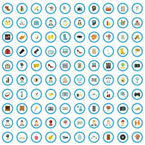 100 cosmetic advertising icons set cover image.