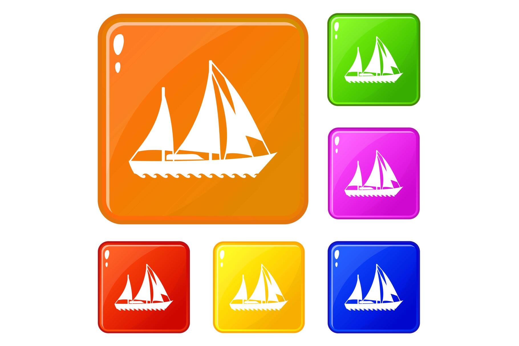 Sailing ship icons set vector color cover image.