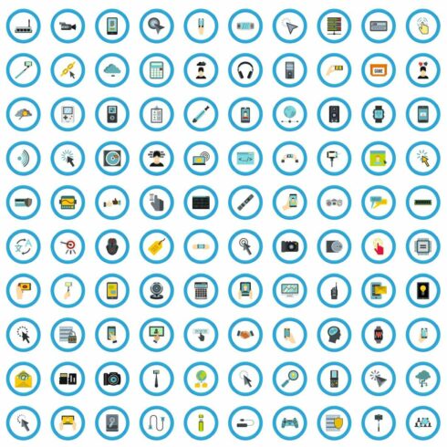 100 electronic device icons set cover image.