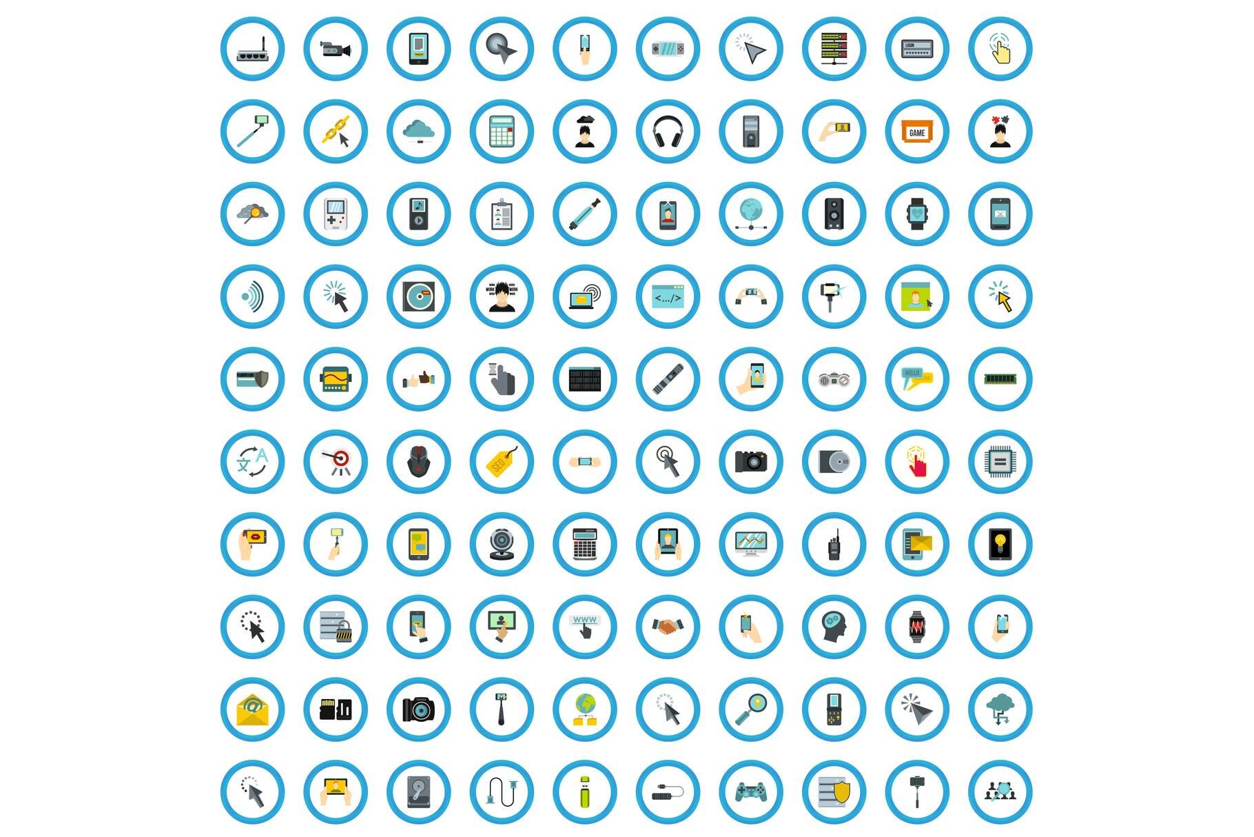 100 electronic device icons set cover image.