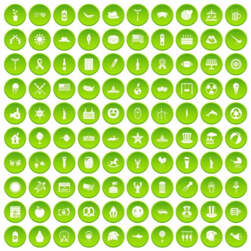 100 summer holidays icons set green cover image.