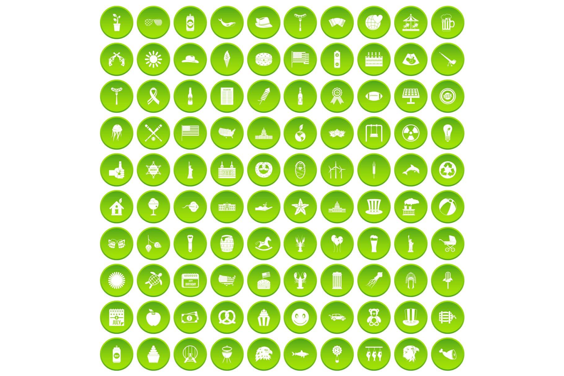 100 summer holidays icons set green cover image.