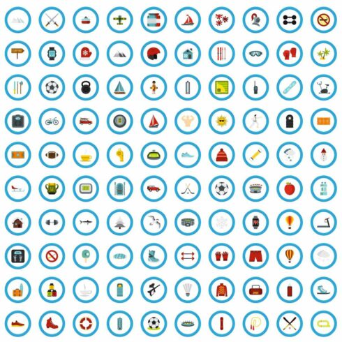 100 fitness craft icons set cover image.