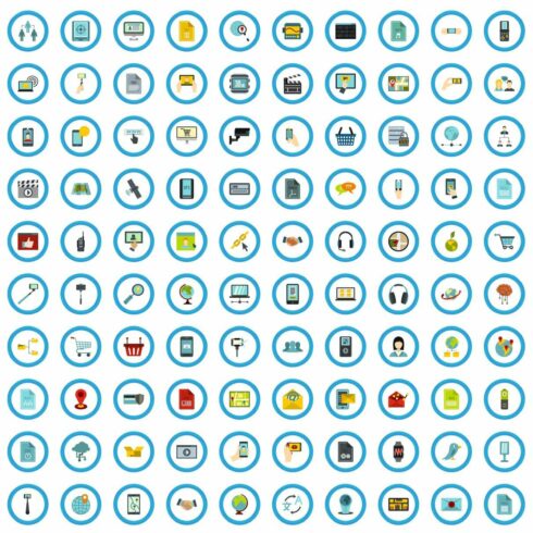 100 gadget shopping icons set cover image.