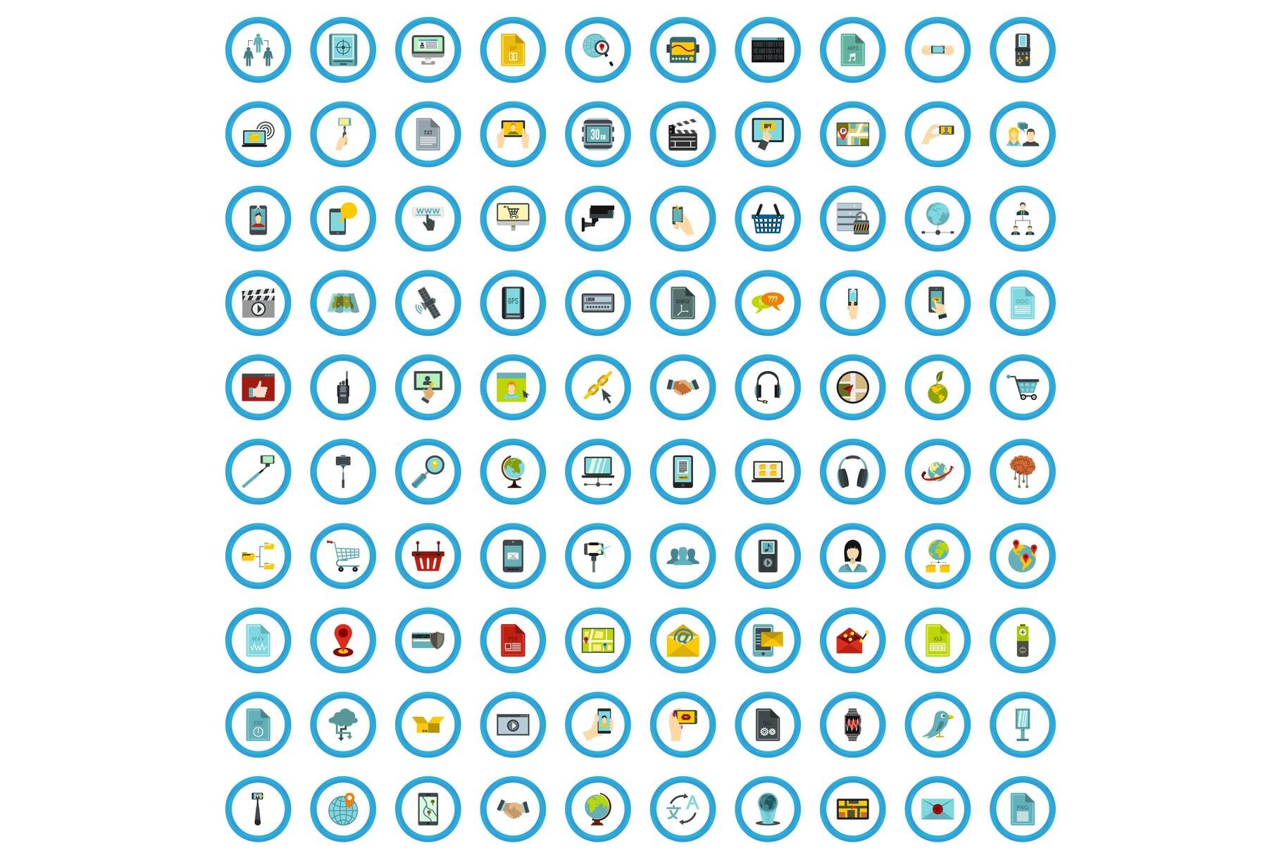 100 gadget shopping icons set cover image.