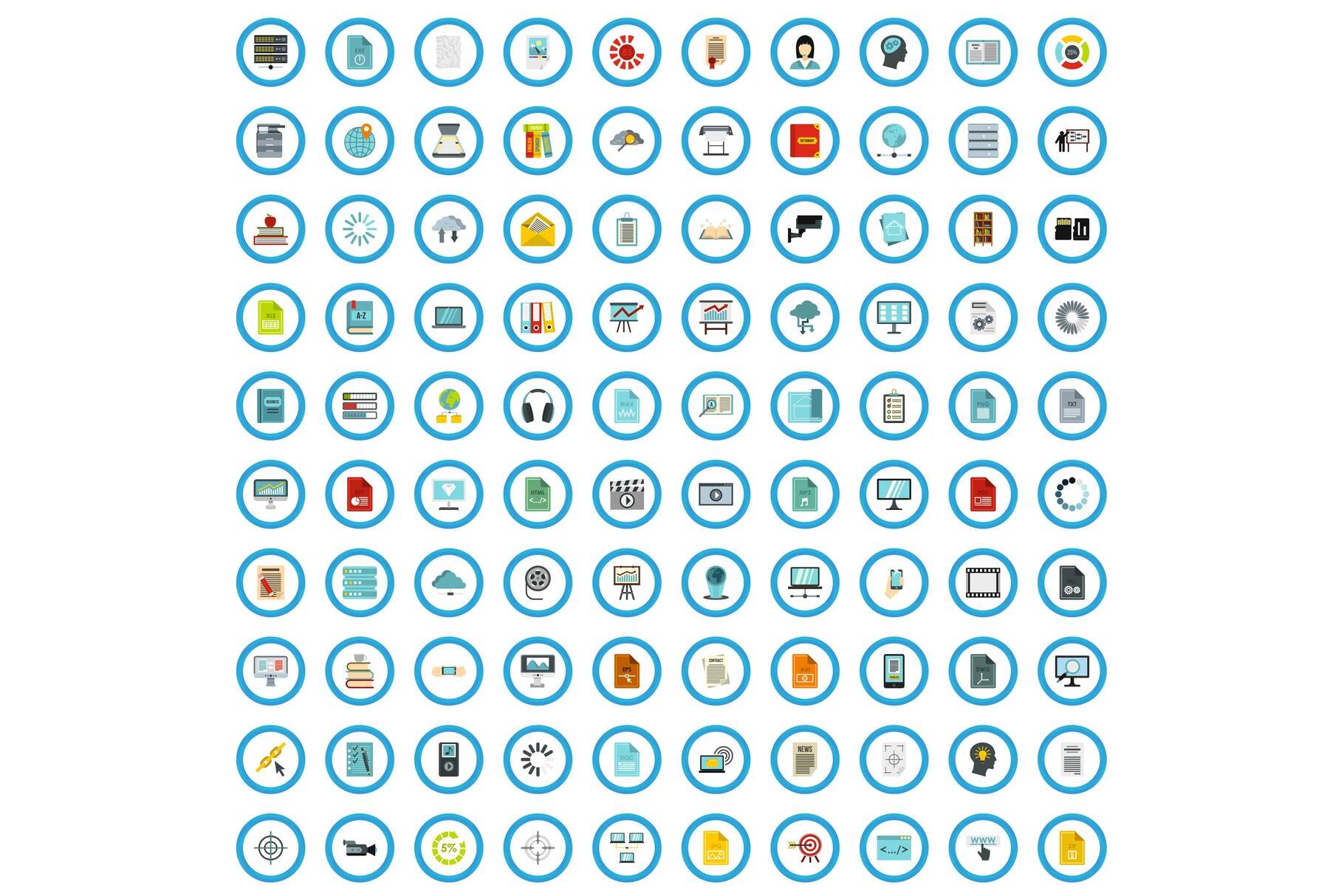 100 learning book icons set cover image.