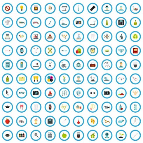 100 medical journal icons set cover image.