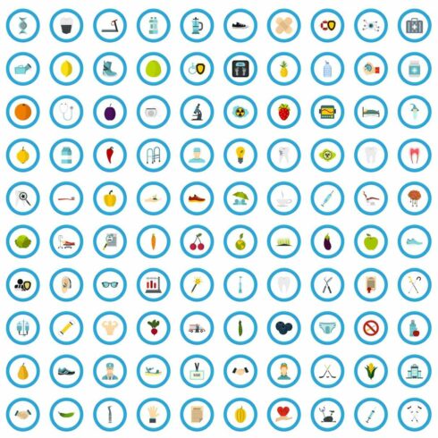 100 medicine training icons set cover image.