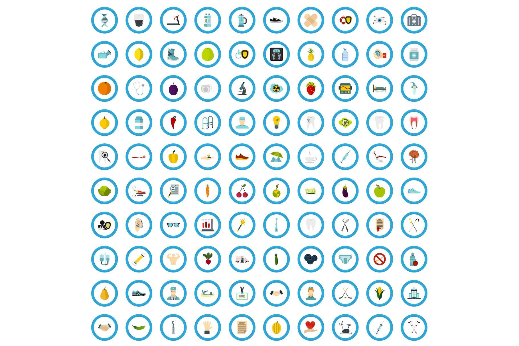 100 medicine training icons set cover image.