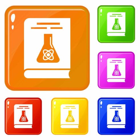 Chemistry books icons set vector cover image.