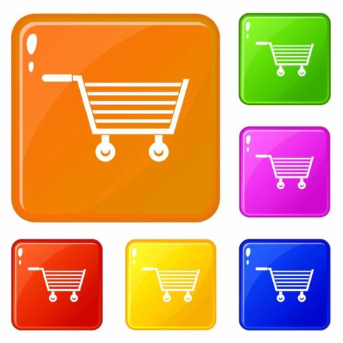 Online shopping icons set vector cover image.