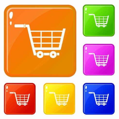 Large shopping trolley icons set cover image.