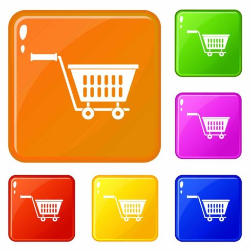 Plastic shopping trolley icons set cover image.