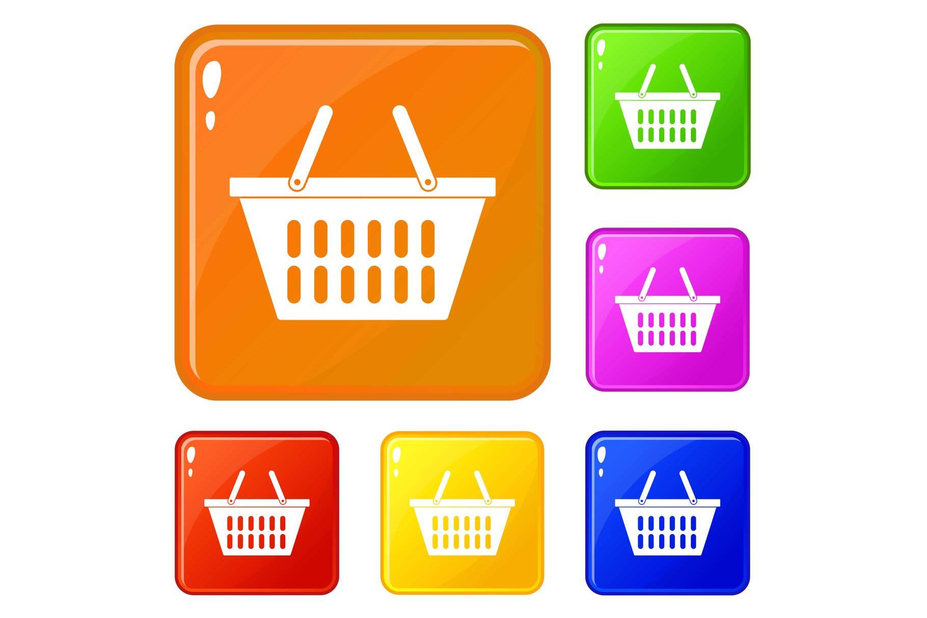Plastic shopping basket icons set cover image.