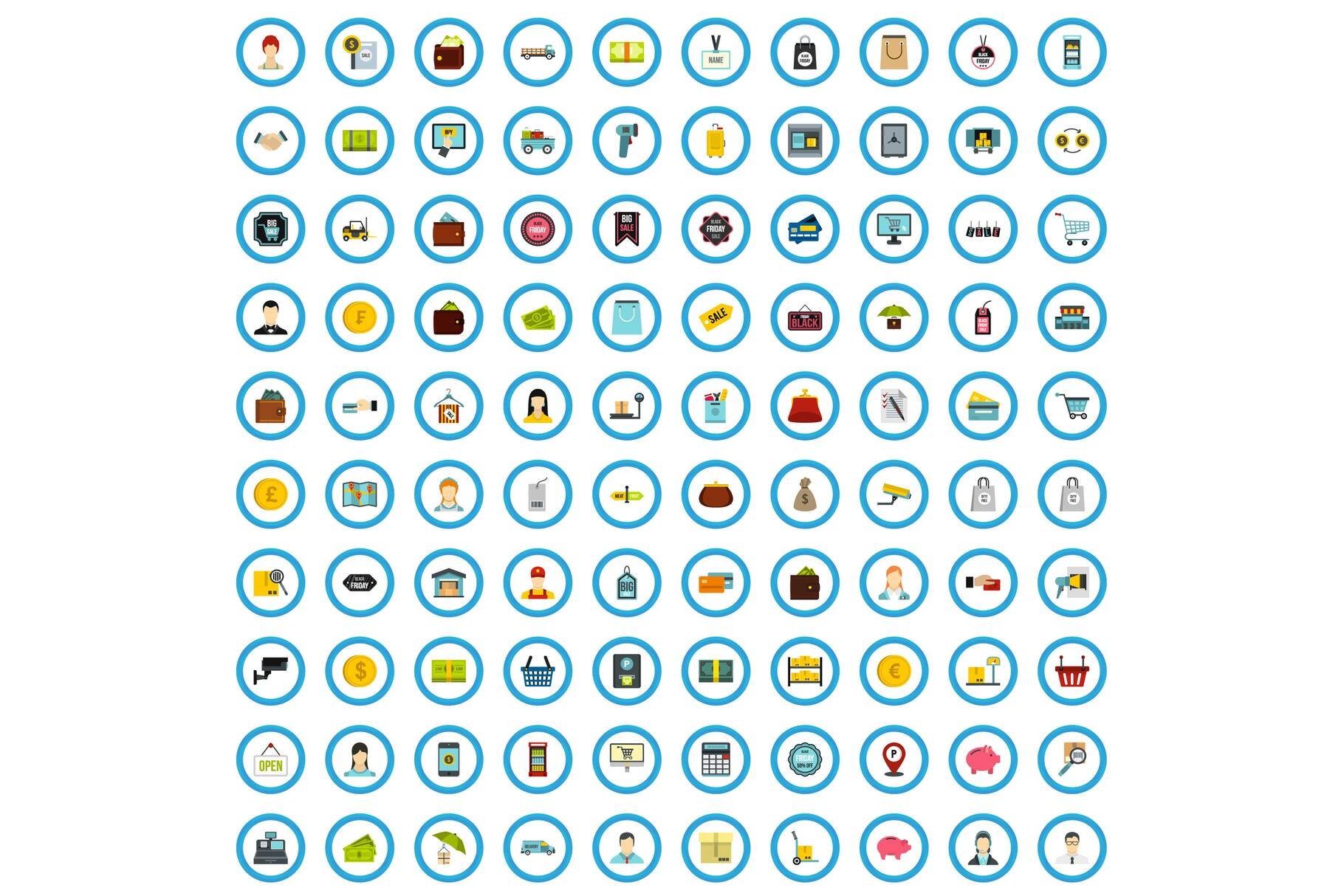 100 supermarket icons set cover image.