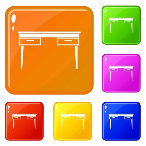 Wooden table icons set vector color cover image.