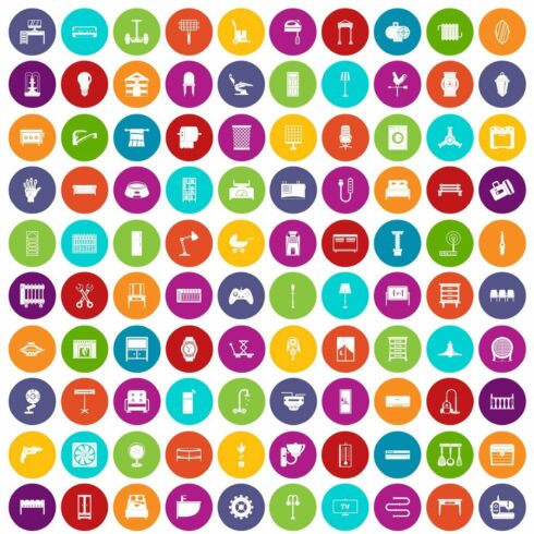 100 furnishing icons set color cover image.