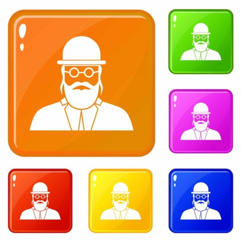 Orthodox jew icons set vector color cover image.