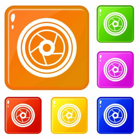 Camera aperture icons set vector cover image.