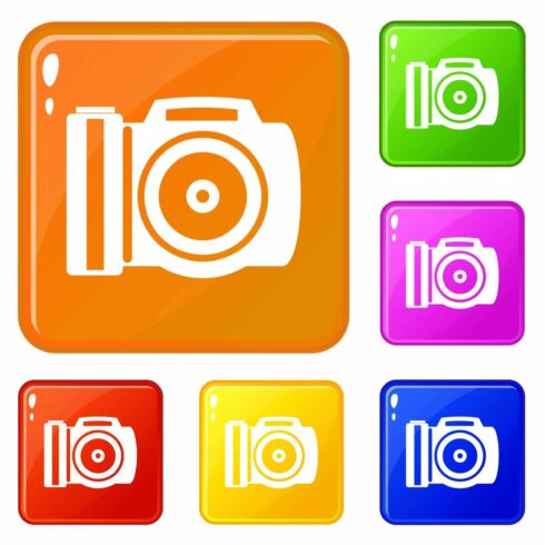 Camera icons set vector color cover image.