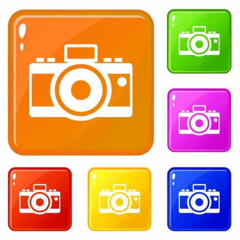 Photocamera icons set vector color cover image.