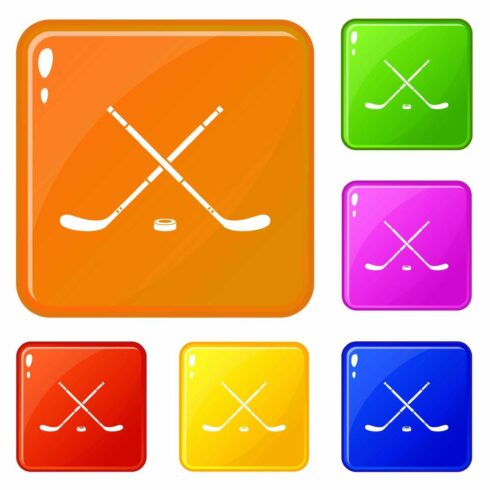 Hockey icons set vector color cover image.