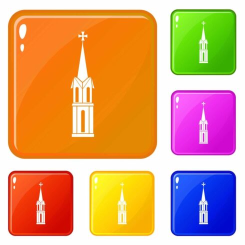 Church icons set vector color cover image.