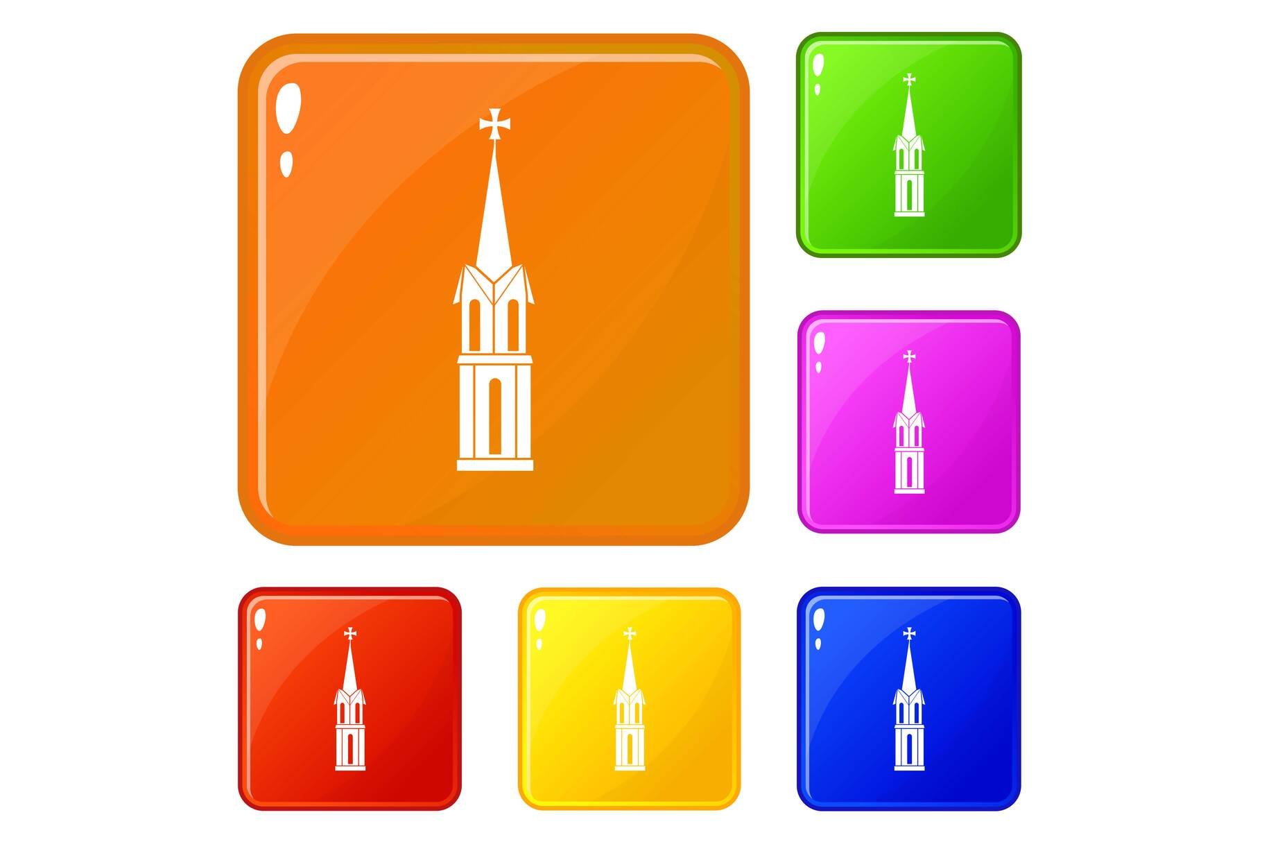 Church icons set vector color cover image.
