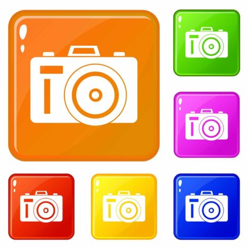 Photocamera icons set vector color cover image.