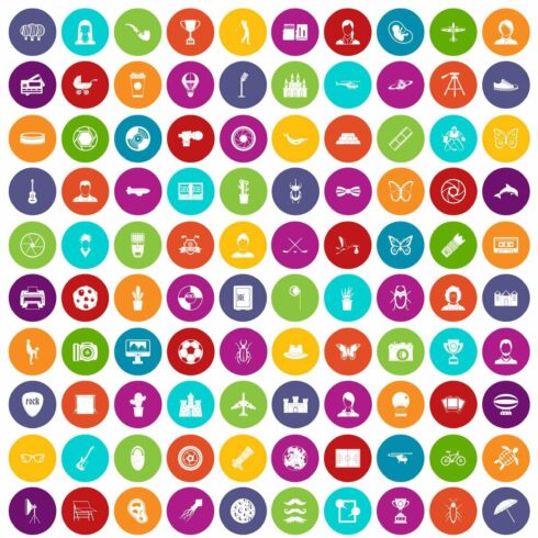 100 photo icons set color cover image.